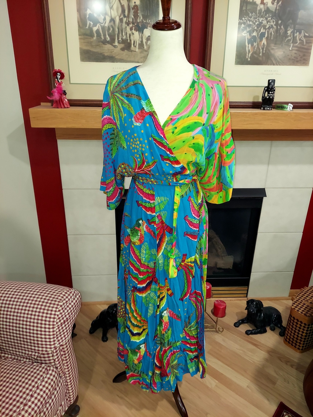 Farm Rio Tahiti Banana Wrap Vibrant Tropical Print Dress Size S